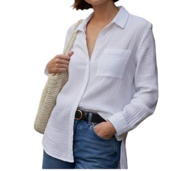J. Crew Tops - 🤍J.CREW Women's Large White Double-Gauze Button-Up Shirt Casual Chic Cotton